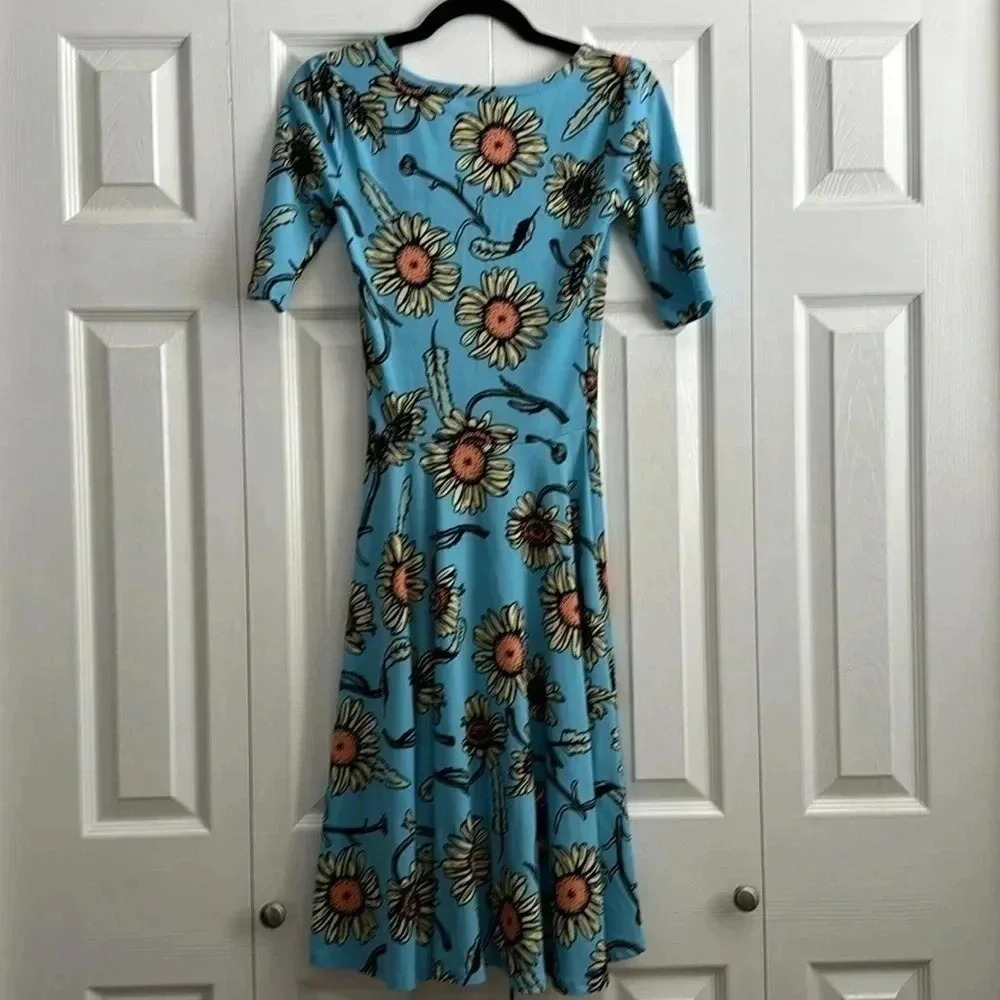 LulaRoe Blue Sunflower Dress XXS - Picture 3 of 3